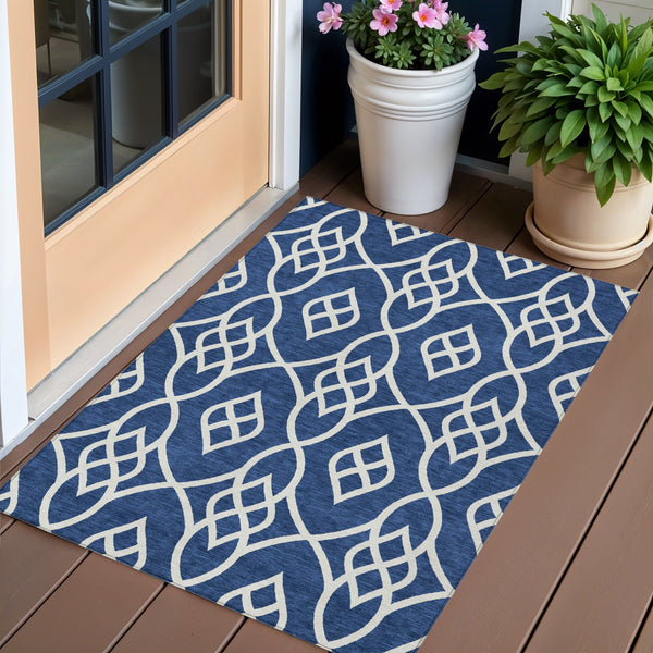Homeroots 3' Artichoke Green And Ivory Trellis Washable Rug For Indoor Outdoor Spaces - Durable And Stylish! 3' X 5' Polyester 592113