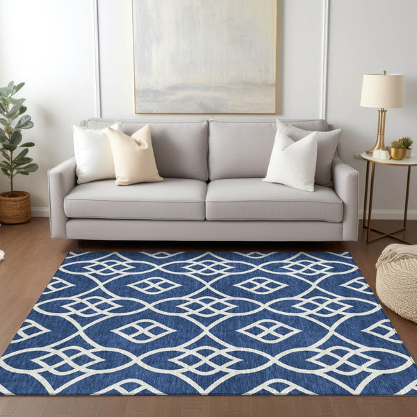 Homeroots 3' Artichoke Green And Ivory Trellis Washable Rug For Indoor Outdoor Spaces - Durable And Stylish! 3' X 5' Polyester 592113