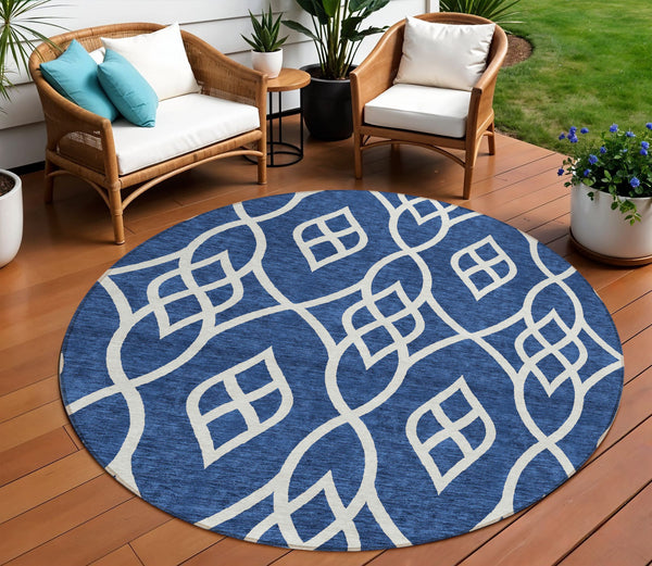Homeroots 3' Artichoke Green And Ivory Trellis Washable Rug For Indoor Outdoor Spaces - Durable And Stylish! 8' Round Polyester 592115
