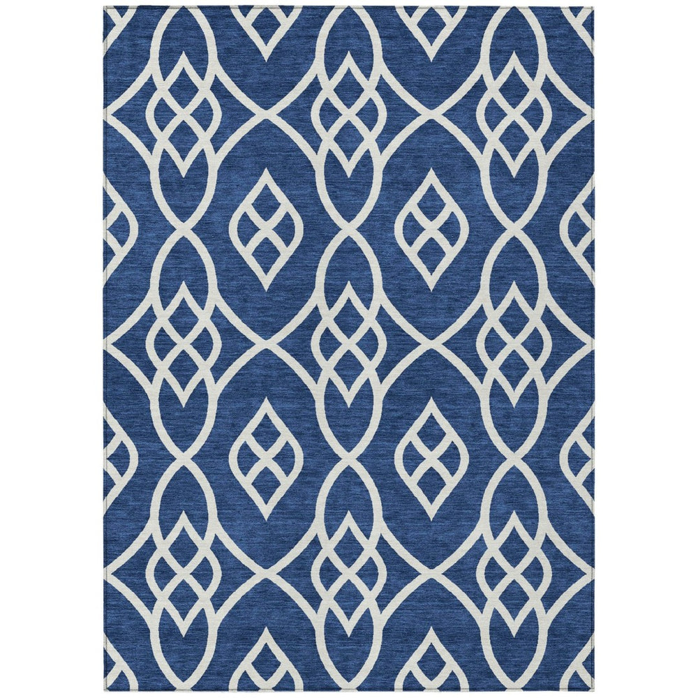 HomeRoots 9' Navy Blue and Ivory Trellis Washable Area Rug - Stylish, Durable, Perfect for Indoor/Outdoor Spaces 9' X 12' 592117
