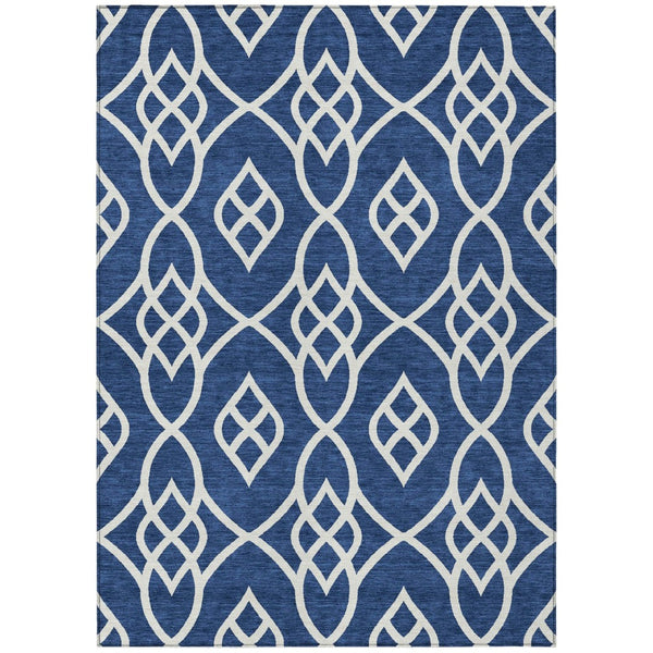 HomeRoots 9' Navy Blue and Ivory Trellis Washable Area Rug - Stylish, Durable, Perfect for Indoor/Outdoor Spaces 9' X 12' 592117