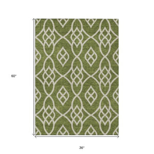 Homeroots 3' Artichoke Green And Ivory Trellis Washable Rug For Indoor Outdoor Spaces - Durable And Stylish! 3' X 5' Polyester 592119
