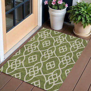 Homeroots 3' Artichoke Green And Ivory Trellis Washable Rug For Indoor Outdoor Spaces - Durable And Stylish! 3' X 5' Polyester 592119