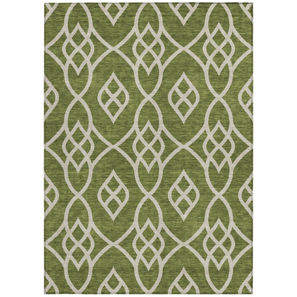 Homeroots 3' Artichoke Green And Ivory Trellis Washable Rug For Indoor Outdoor Spaces - Durable And Stylish! 5' X 8' Polyester 592120