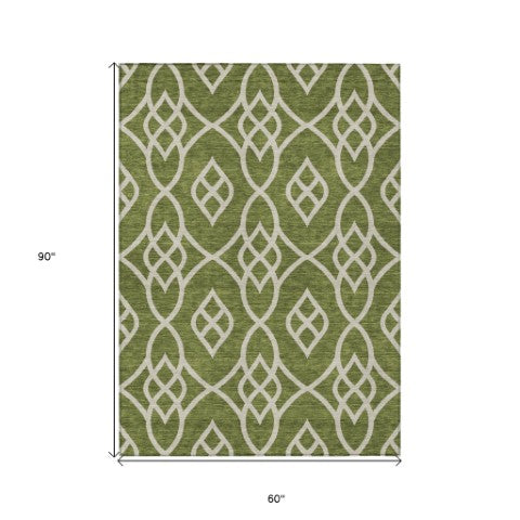 Homeroots 3' Artichoke Green And Ivory Trellis Washable Rug For Indoor Outdoor Spaces - Durable And Stylish! 5' X 8' Polyester 592120