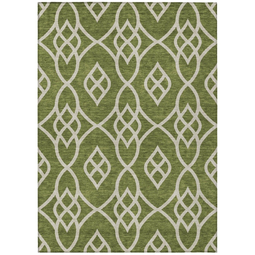 HomeRoots 5' Durable Olive Green and Ivory Trellis Area Rug for Indoor and Outdoor High-Traffic Spaces 5' X 8' 592120