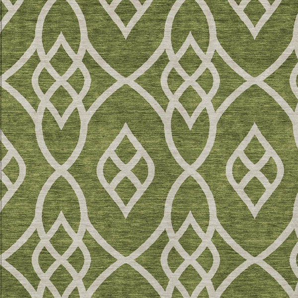 Homeroots 3' Artichoke Green And Ivory Trellis Washable Rug For Indoor Outdoor Spaces - Durable And Stylish! 5' X 8' Polyester 592120