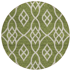 HomeRoots 5' Durable Olive Green and Ivory Trellis Area Rug for Indoor and Outdoor High-Traffic Spaces 8' Round 592121