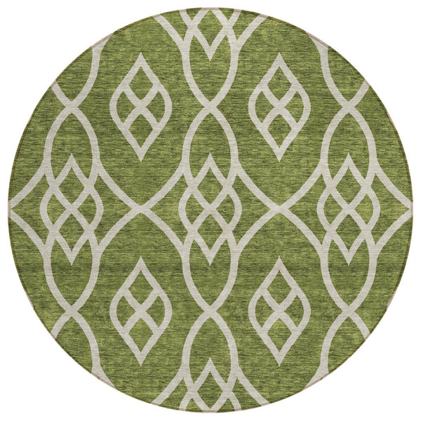 HomeRoots 5' Durable Olive Green and Ivory Trellis Area Rug for Indoor and Outdoor High-Traffic Spaces 8' Round 592121