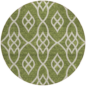 Homeroots 3' Artichoke Green And Ivory Trellis Washable Rug For Indoor Outdoor Spaces - Durable And Stylish! 8' Round Polyester 592121