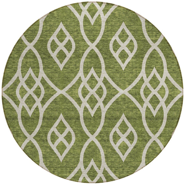 Homeroots 3' Artichoke Green And Ivory Trellis Washable Rug For Indoor Outdoor Spaces - Durable And Stylish! 8' Round Polyester 592121