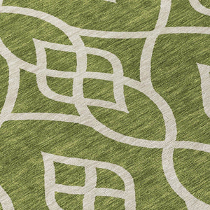 Homeroots 3' Artichoke Green And Ivory Trellis Washable Rug For Indoor Outdoor Spaces - Durable And Stylish! 8' Round Polyester 592121