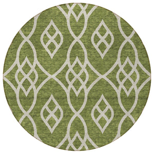 Homeroots 3' Artichoke Green And Ivory Trellis Washable Rug For Indoor Outdoor Spaces - Durable And Stylish! 8' Round Polyester 592121