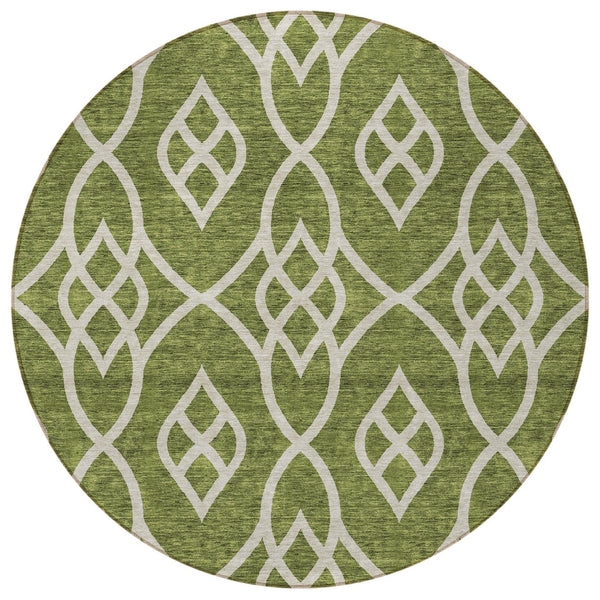 Homeroots 3' Artichoke Green And Ivory Trellis Washable Rug For Indoor Outdoor Spaces - Durable And Stylish! 8' Round Polyester 592121