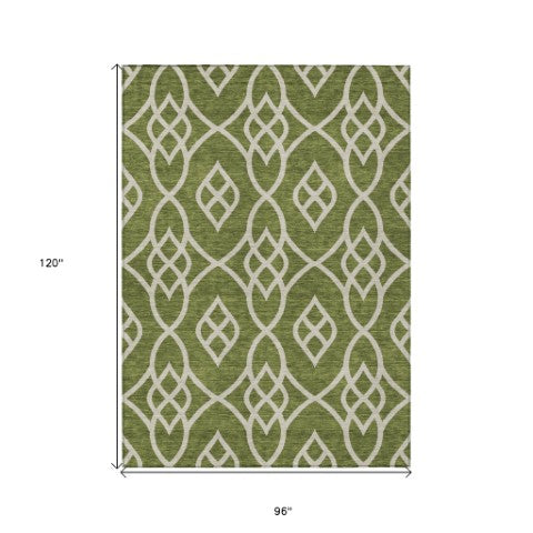 Homeroots 3' Artichoke Green And Ivory Trellis Washable Rug For Indoor Outdoor Spaces - Durable And Stylish! 8' X 10' Polyester 592122