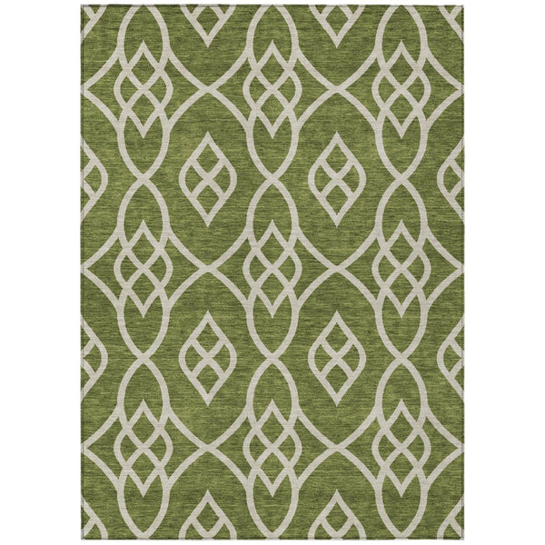 HomeRoots 5' Durable Olive Green and Ivory Trellis Area Rug for Indoor and Outdoor High-Traffic Spaces 8' X 10' 592122