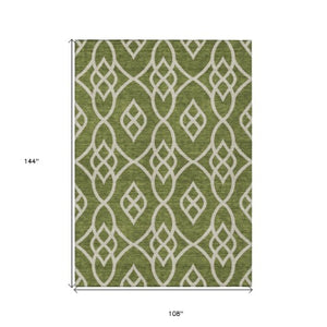 Homeroots 3' Artichoke Green And Ivory Trellis Washable Rug For Indoor Outdoor Spaces - Durable And Stylish! 9' X 12' Polyester 592123