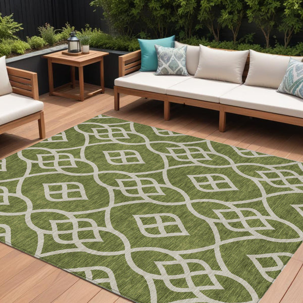 Homeroots 3' Artichoke Green And Ivory Trellis Washable Rug For Indoor Outdoor Spaces - Durable And Stylish! 9' X 12' Polyester 592123