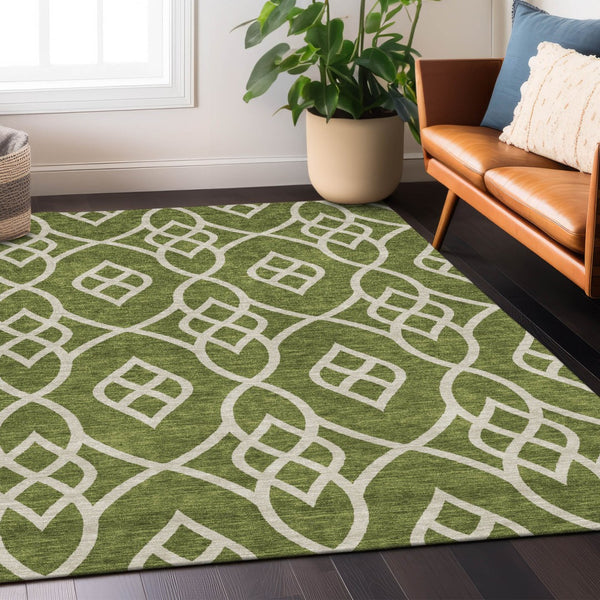 Homeroots 3' Artichoke Green And Ivory Trellis Washable Rug For Indoor Outdoor Spaces - Durable And Stylish! 9' X 12' Polyester 592123
