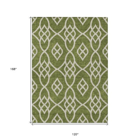 Homeroots 3' Artichoke Green And Ivory Trellis Washable Rug For Indoor Outdoor Spaces - Durable And Stylish! 10' X 14' Polyester 592124