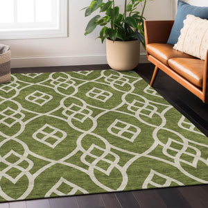 Homeroots 3' Artichoke Green And Ivory Trellis Washable Rug For Indoor Outdoor Spaces - Durable And Stylish! 10' X 14' Polyester 592124