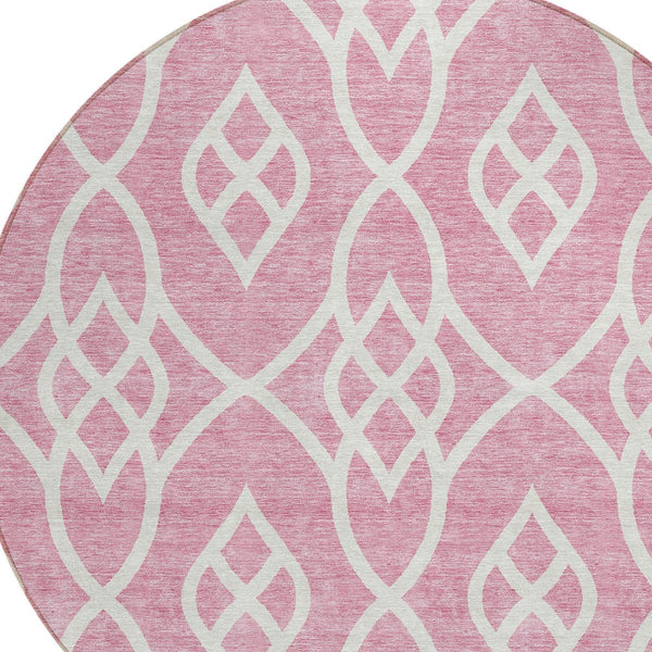 Homeroots 3' Artichoke Green And Ivory Trellis Washable Rug For Indoor Outdoor Spaces - Durable And Stylish! 8' Round Polyester 592127