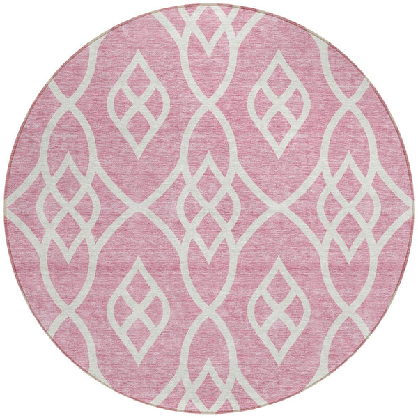 Homeroots 3' Artichoke Green And Ivory Trellis Washable Rug For Indoor Outdoor Spaces - Durable And Stylish! 8' Round Polyester 592127