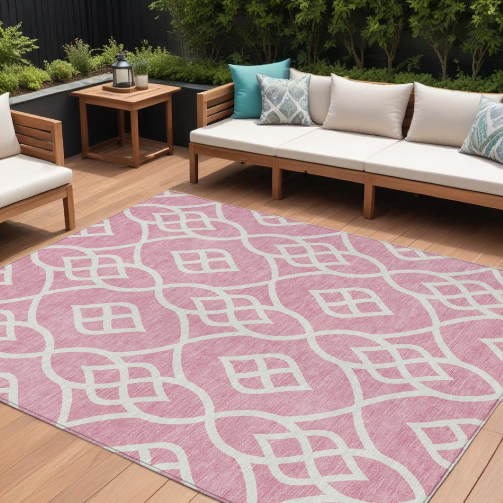 HomeRoots 9' Pink and Ivory Trellis Area Rug – Stylish, Washable, Durable for Indoor and Outdoor Living Spaces 9' X 12' 592129