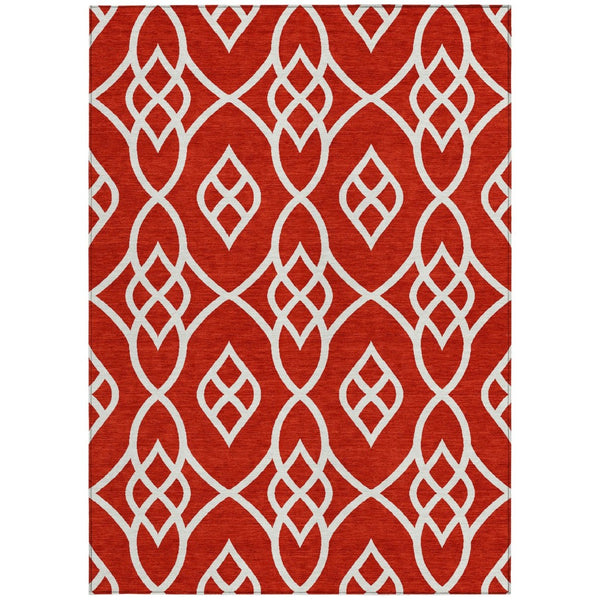 HomeRoots 5' Red and Ivory Trellis Area Rug - Stylish Indoor/Outdoor Design, Stain-Resistant & Machine Washable 5' X 8' 592132