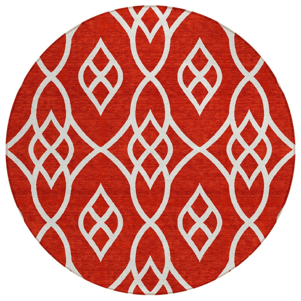 HomeRoots 5' Red and Ivory Trellis Area Rug - Stylish Indoor/Outdoor Design, Stain-Resistant & Machine Washable 8' Round 592133