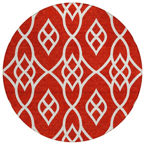 HomeRoots 5' Red and Ivory Trellis Area Rug - Stylish Indoor/Outdoor Design, Stain-Resistant & Machine Washable 8' Round 592133