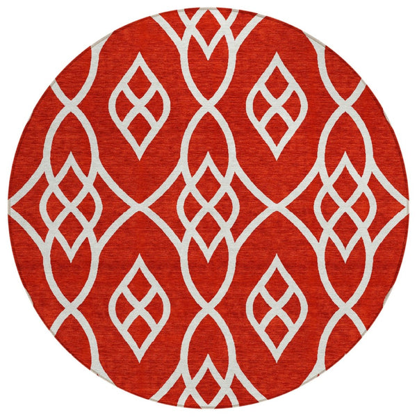 HomeRoots 5' Red and Ivory Trellis Area Rug - Stylish Indoor/Outdoor Design, Stain-Resistant & Machine Washable 8' Round 592133