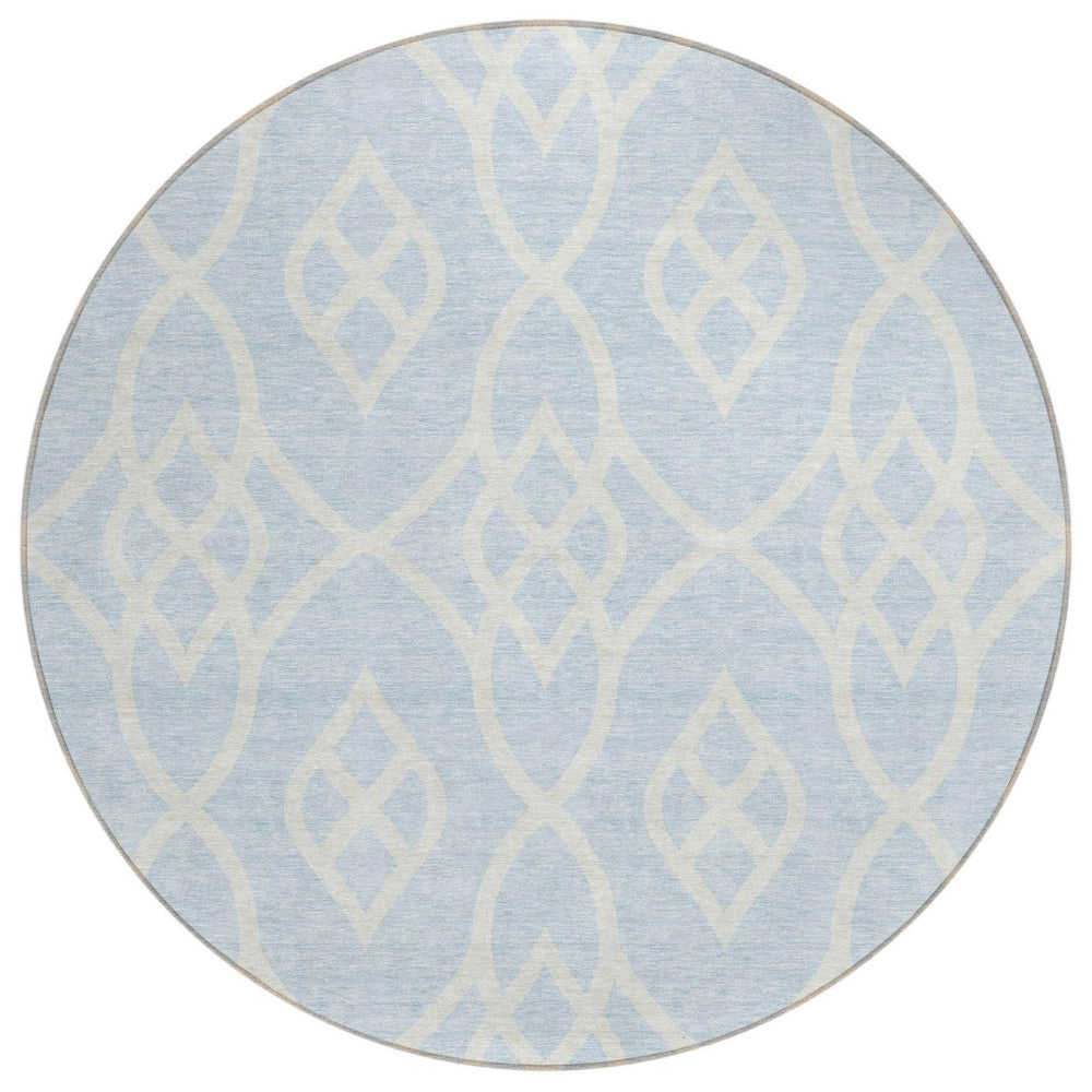 HomeRoots 5' Sky Blue and Ivory Trellis Area Rug - Stylish, Durable, Washable Indoor/Outdoor Design for Versatile Spaces 8' Round 592139