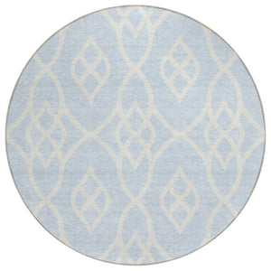 HomeRoots 5' Sky Blue and Ivory Trellis Area Rug - Stylish, Durable, Washable Indoor/Outdoor Design for Versatile Spaces 8' Round 592139
