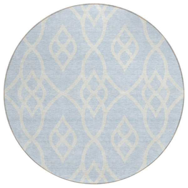 HomeRoots 5' Sky Blue and Ivory Trellis Area Rug - Stylish, Durable, Washable Indoor/Outdoor Design for Versatile Spaces 8' Round 592139