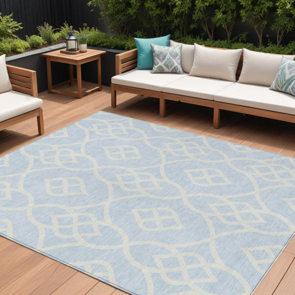 Homeroots 3' Artichoke Green And Ivory Trellis Washable Rug For Indoor Outdoor Spaces - Durable And Stylish! 9' X 12' Polyester 592141