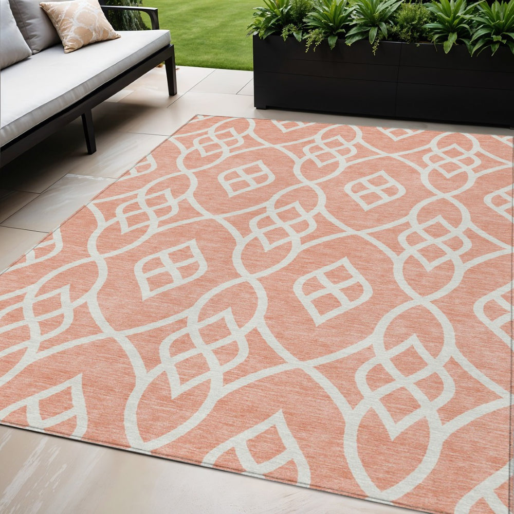 HomeRoots 5' Salmon and Ivory Trellis Rug - Stylish Washable Area Rug for Indoor and Outdoor Spaces 5' X 8' 592144