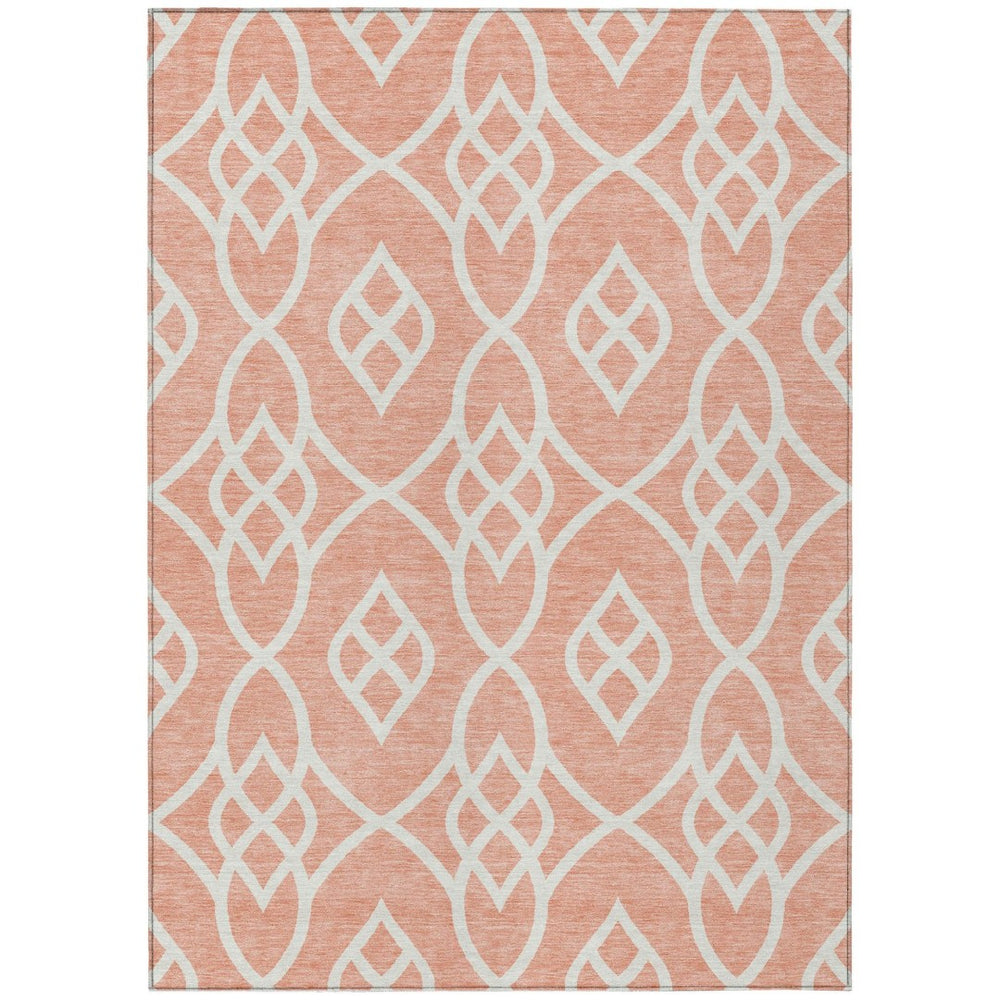 HomeRoots 5' Salmon and Ivory Trellis Rug - Stylish Washable Area Rug for Indoor and Outdoor Spaces 5' X 8' 592144