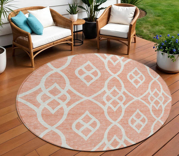 Homeroots 3' Artichoke Green And Ivory Trellis Washable Rug For Indoor Outdoor Spaces - Durable And Stylish! 8' Round Polyester 592145