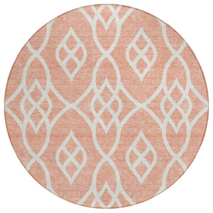 HomeRoots 5' Salmon and Ivory Trellis Rug - Stylish Washable Area Rug for Indoor and Outdoor Spaces 8' Round 592145
