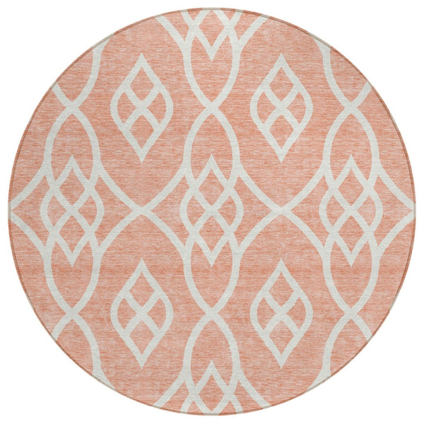 HomeRoots 5' Salmon and Ivory Trellis Rug - Stylish Washable Area Rug for Indoor and Outdoor Spaces 8' Round 592145