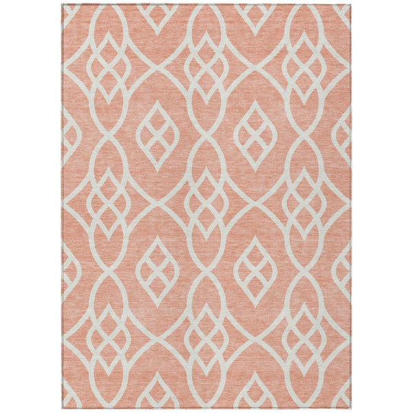 HomeRoots 5' Salmon and Ivory Trellis Rug - Stylish Washable Area Rug for Indoor and Outdoor Spaces 8' X 10' 592146