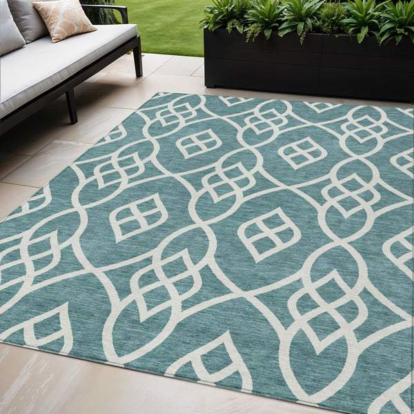 Homeroots 3' Artichoke Green And Ivory Trellis Washable Rug For Indoor Outdoor Spaces - Durable And Stylish! 5' X 8' Polyester 592150
