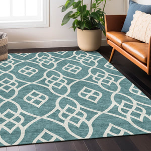Homeroots 3' Artichoke Green And Ivory Trellis Washable Rug For Indoor Outdoor Spaces - Durable And Stylish! 5' X 8' Polyester 592150