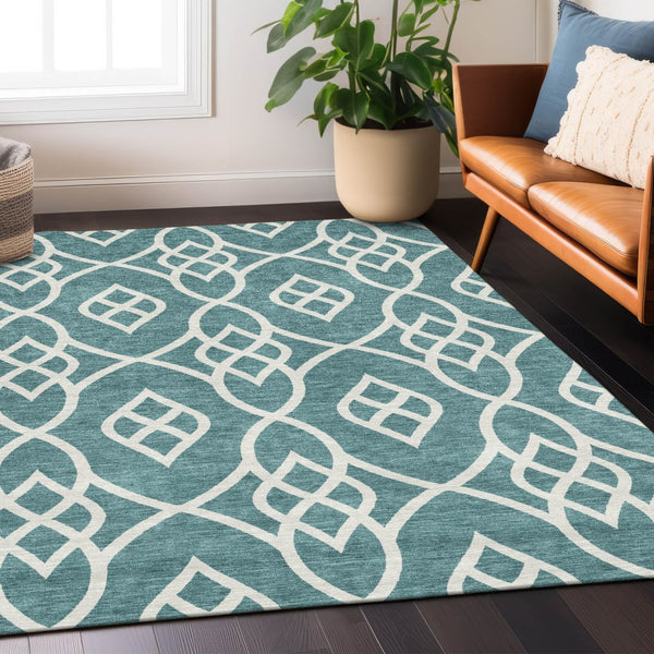 Homeroots 3' Artichoke Green And Ivory Trellis Washable Rug For Indoor Outdoor Spaces - Durable And Stylish! 5' X 8' Polyester 592150