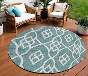 Homeroots 3' Artichoke Green And Ivory Trellis Washable Rug For Indoor Outdoor Spaces - Durable And Stylish! 8' Round Polyester 592151