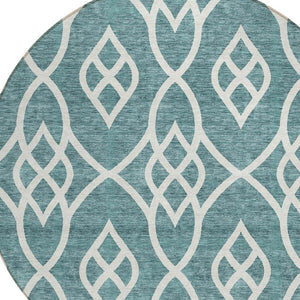 Homeroots 3' Artichoke Green And Ivory Trellis Washable Rug For Indoor Outdoor Spaces - Durable And Stylish! 8' Round Polyester 592151