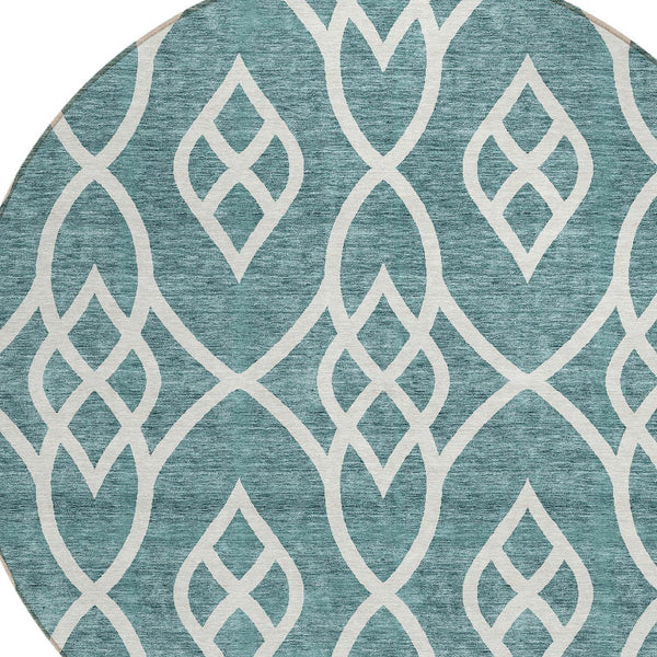 Homeroots 3' Artichoke Green And Ivory Trellis Washable Rug For Indoor Outdoor Spaces - Durable And Stylish! 8' Round Polyester 592151