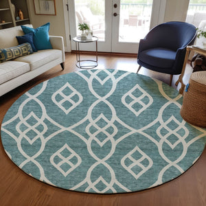 Homeroots 3' Artichoke Green And Ivory Trellis Washable Rug For Indoor Outdoor Spaces - Durable And Stylish! 8' Round Polyester 592151