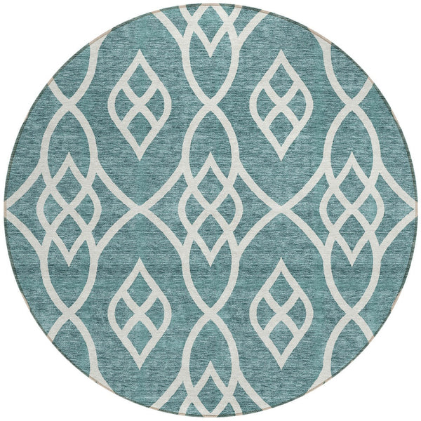 Homeroots 3' Artichoke Green And Ivory Trellis Washable Rug For Indoor Outdoor Spaces - Durable And Stylish! 8' Round Polyester 592151
